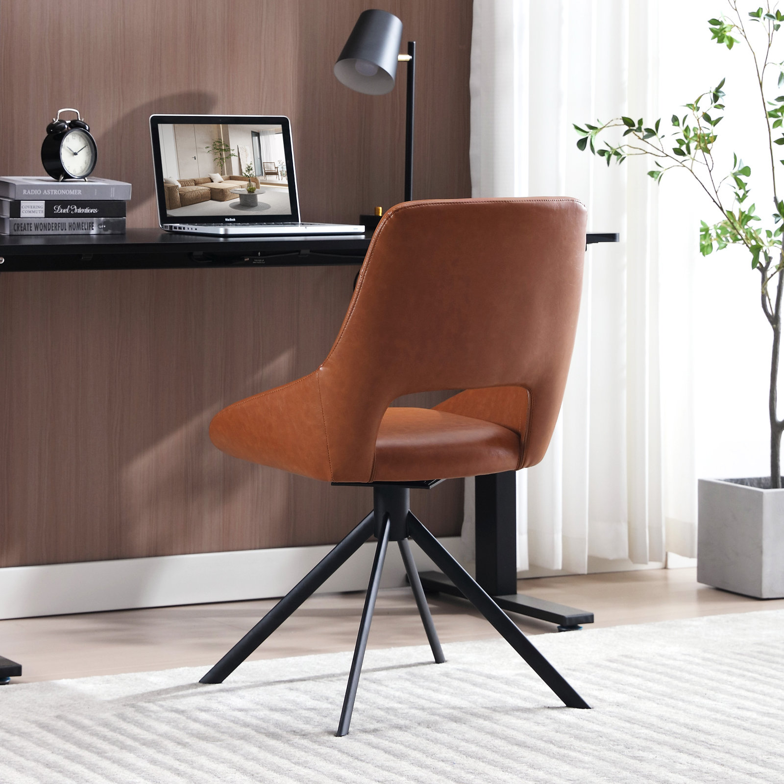 Jakavian Office Chair with Lumbar Support, Brown Faux Leather