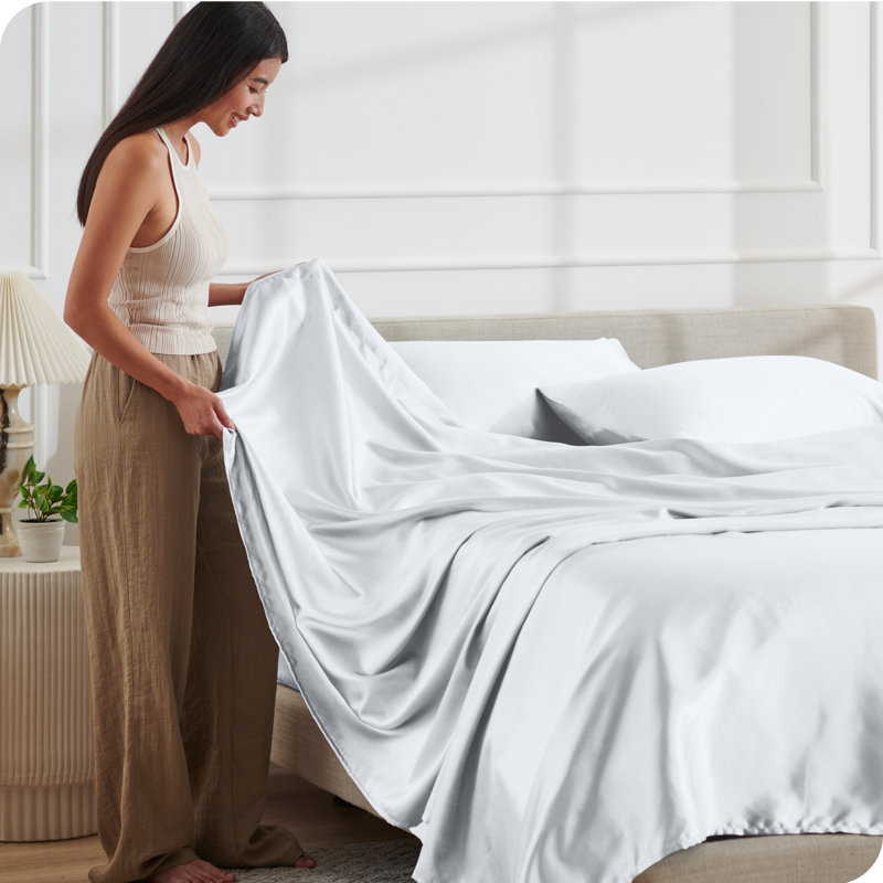 White Twin Poly Satin Sheet Set with Pillowcase