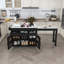 Îlot de cuisine 74,8 po avec table de salle à manger extensible, plateau en placage de marbre et prise de courant intégrée - Chariot de rangement mobile avec 3 tiroirs et armoire, chariot de cuisine roulant pour la salle à manger, noir