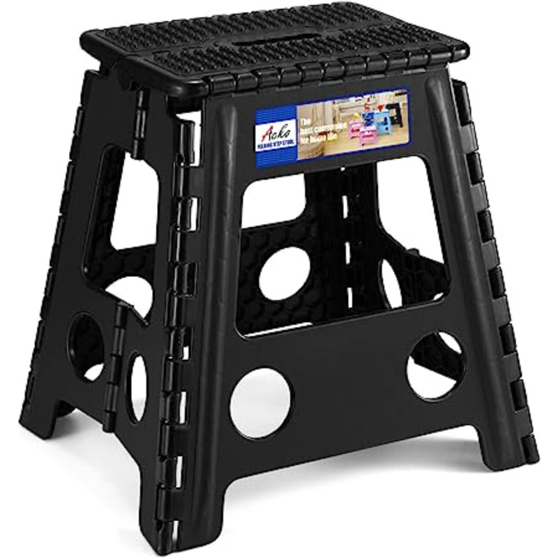 Escabeau pliant de 16 pouces de hauteur pour escabeaux pliables robustes de qualité supérieure pour adultes et enfants, petit tabouret pliant en plastique pouvant contenir jusqu'à 300 lb de pois gris (paquet de 1)