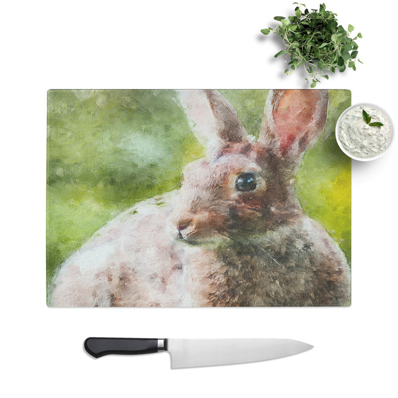 Tempered Glass Rabbit in a Green Field Chopping Board, 20 cm x 28.5 cm