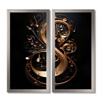 Abstract Golden Music Tremble - Music Wall Art For Living Room, Gold Music Canvas Print 2 Panel