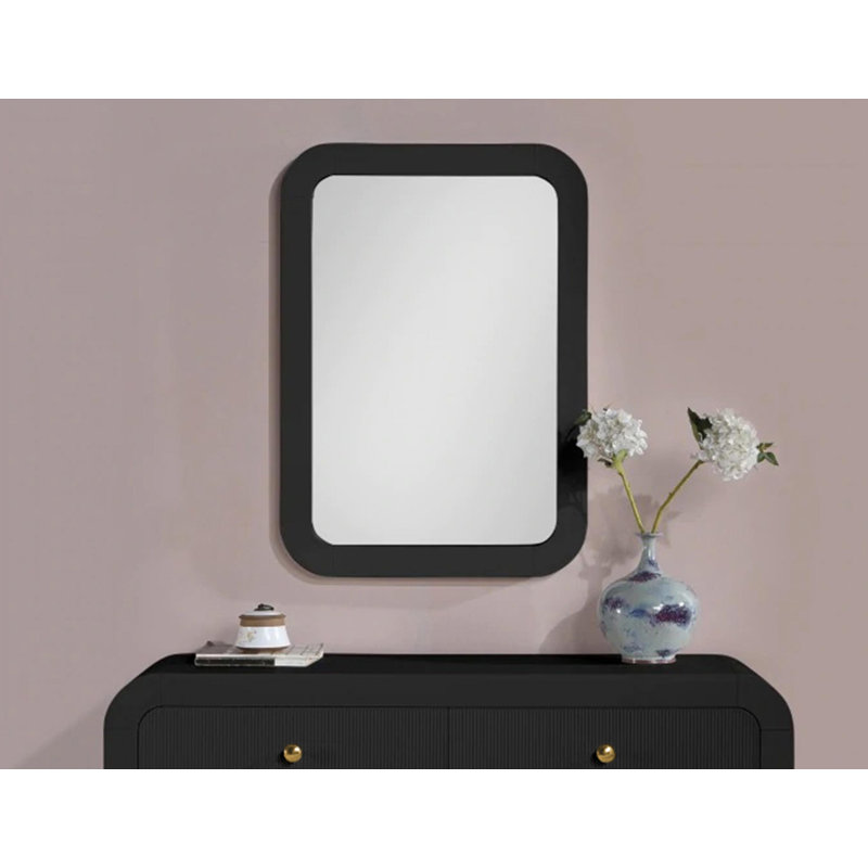 Keron Solid Wood Rectangle Wall Mirror, Black