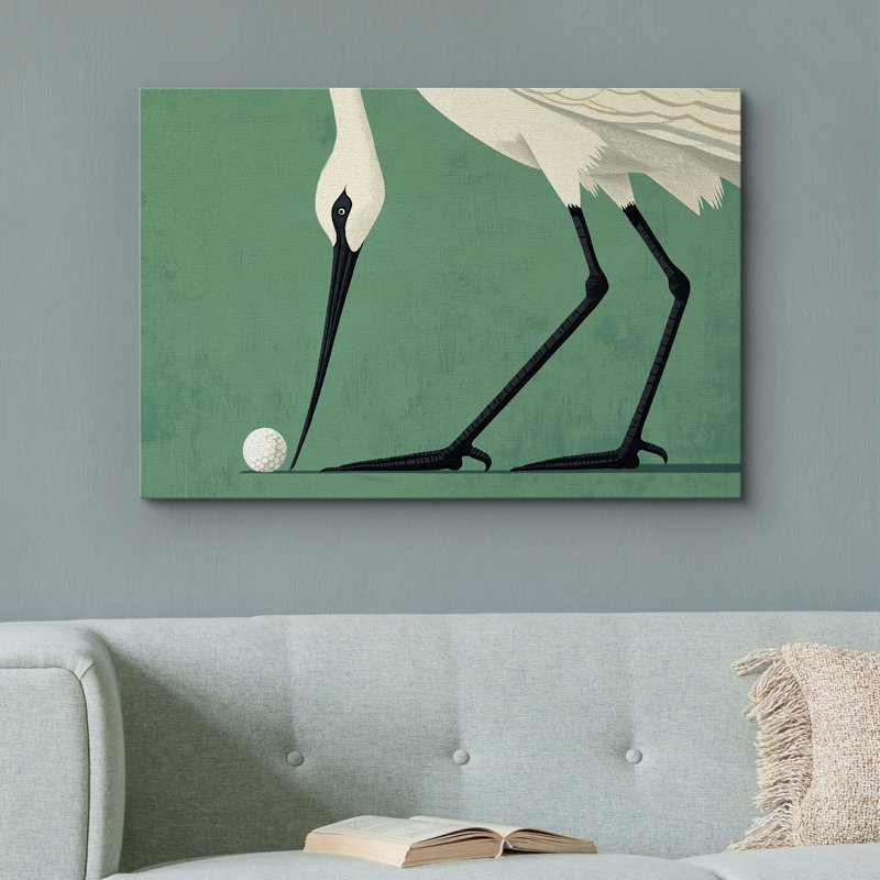 «Crane with Golf ball», impression sur toile - décor de sport animalier excentrique, H 12 po x l 18 po, Toile tendue