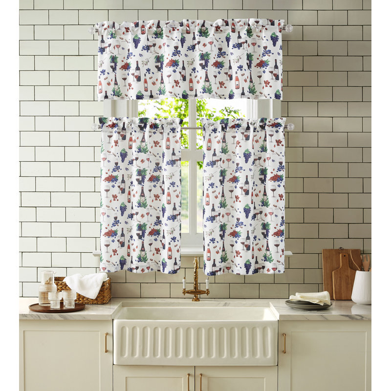 Wine Kitchen Curtain with Valance and Tiers