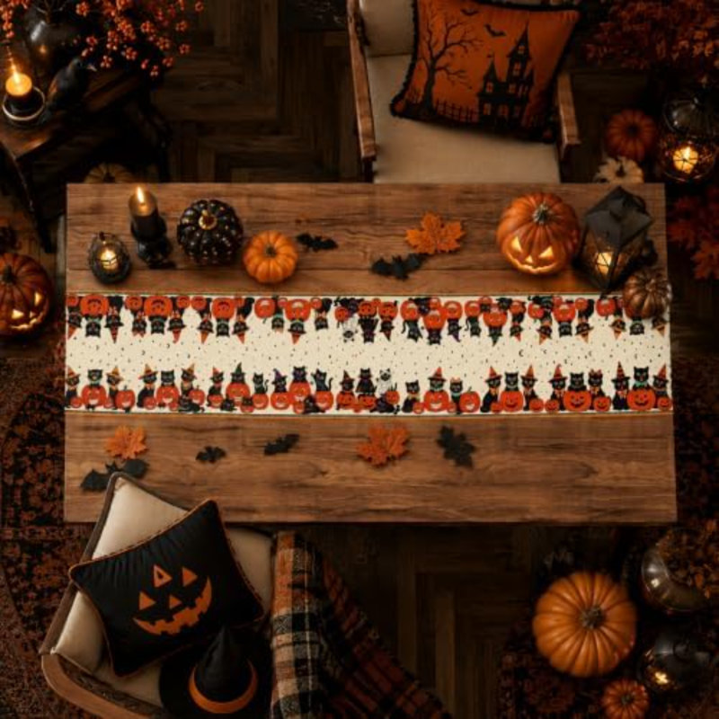 Décorations d'Halloween - Chemin de table rétro pour décoration de fête d'Halloween