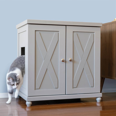 The Refined Litter Box - Wood Cat Litter Box Enclosure Cabinet with Drawer, Farmhouse Style + Feet