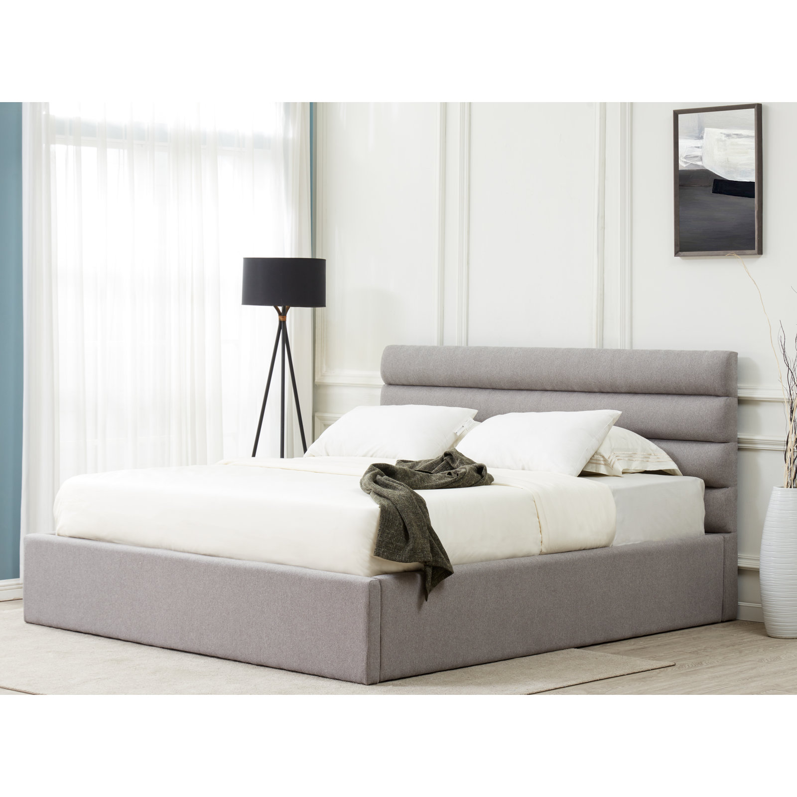 Ruma Linen Upholstered Bed, King, Light Gray