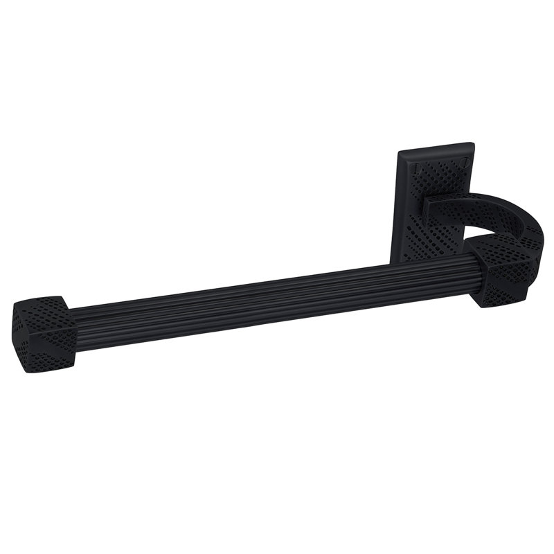 SUTTON  12" HAND TOWEL BAR LEFT, REEDED HANDLE; SATIN NICKEL FINISH, Matte Black, 3.75" H x 9.75" W x 3.25" D