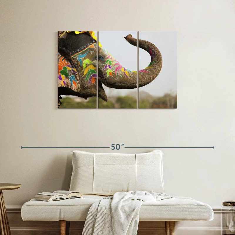 Brampt Smiling Painted Indian Elephant, 24" H x 38" W