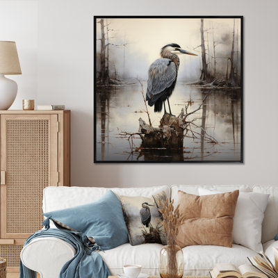 " Heron Solitary Reflections Pointillism I "