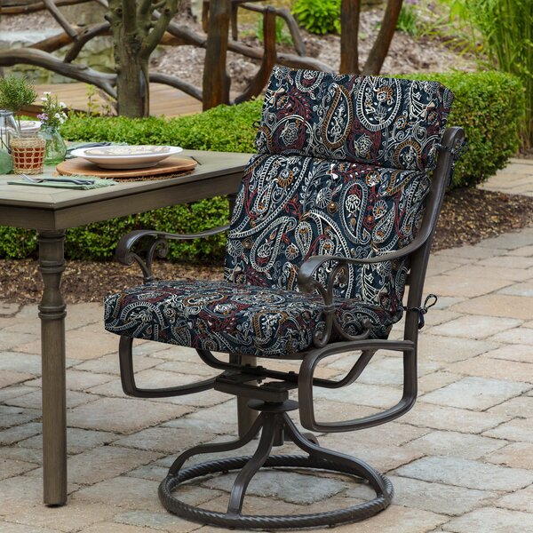 36.5 Red & Brown Tropical Striped Reversible Outdoor Patio Furniture Mid Back  Chair Cushions