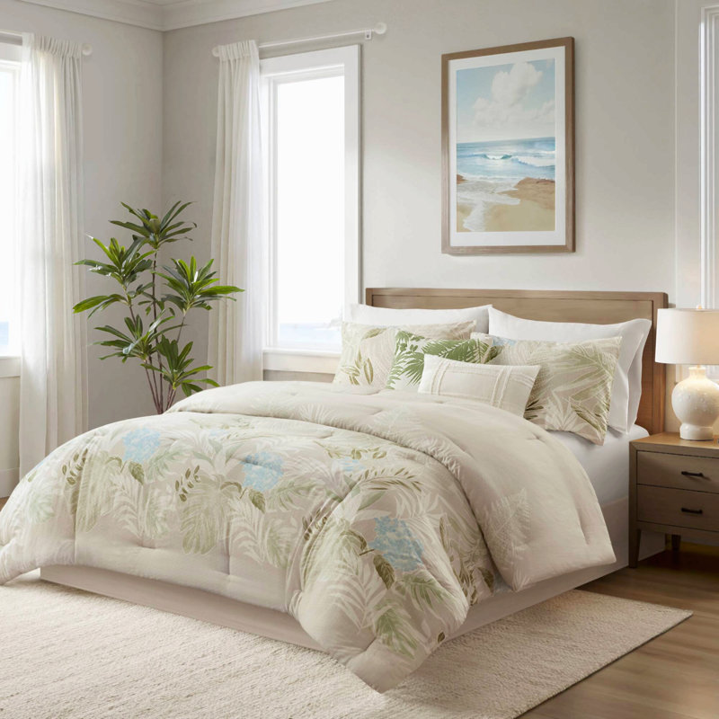 Ensemble de couette brodée surdimensionnée en coton 6 pièces, bleu/vert, format Queen