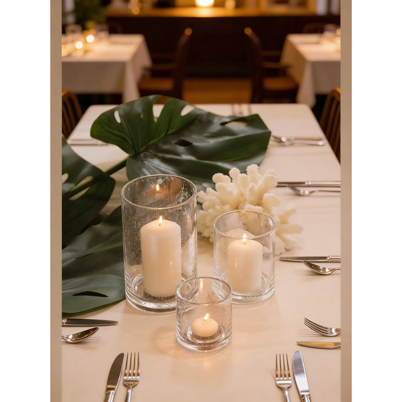 Glass Candle Holders Set Of 3, Cylinder Vases For Rustic Table Centerpieces, Clear
