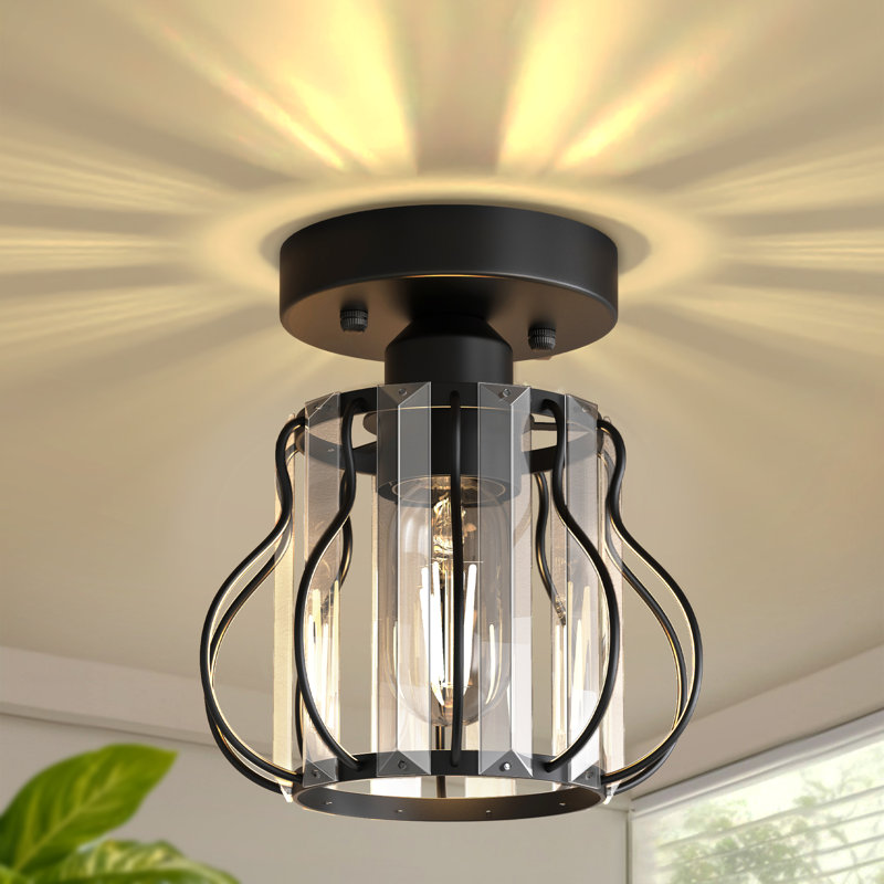 Mini-lustre en cristal 7 po (H), Noir mat