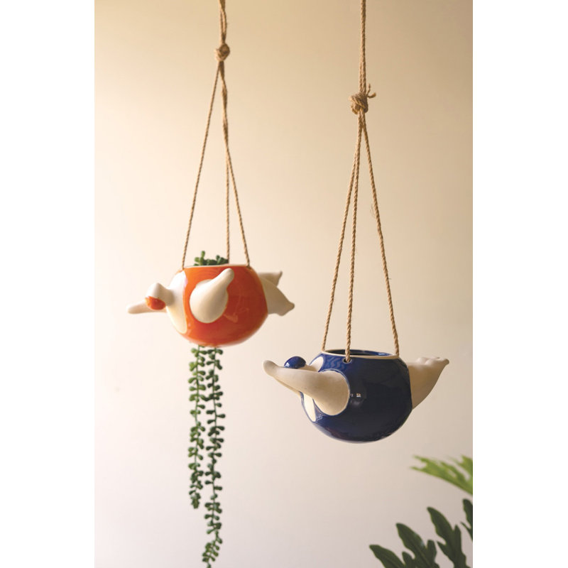  Hanging Coastal Ceramic Planters – 6.5" Tall Swimmer Style Set of 2