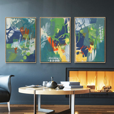 Ensemble de 3 graphiques tropicaux encadrés sur toile I