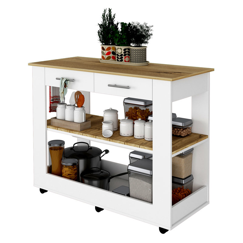 Brooklyn 46 Kitchen Island, Two Shelves, Two Drawers, White