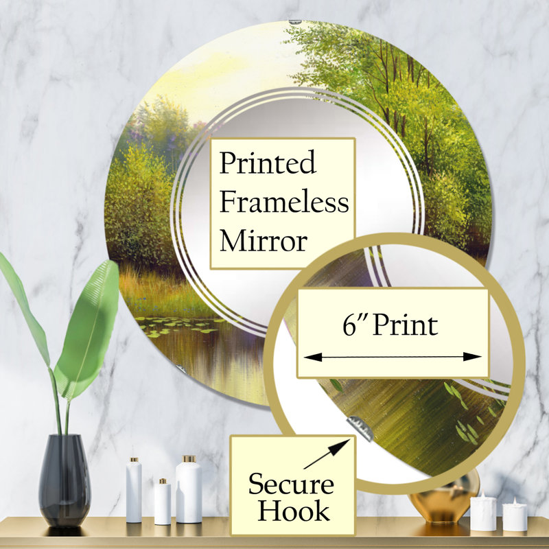 Beautiful Summer River Green Landscape I - Miroir mural rond, 32 po x 32 po