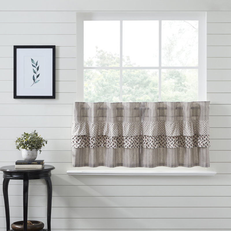Rideau de café sur mesure en coton taupe clair / café Bahari, H 24 po x l 72 po
