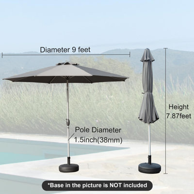 Parasol de patio 9 pi, parasol de table d'extérieur avec bouton-poussoir inclinable et manivelle, parasol de marché imperméable avec protection contre les rayons UV avec 8 nervures robustes pour le jardin, la terrasse, la cour arrière, la piscine (gris)