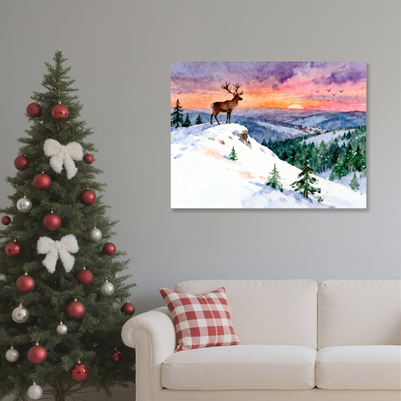 «Winter Deer Landscape», art mural sur toile, 12" H x 18" W