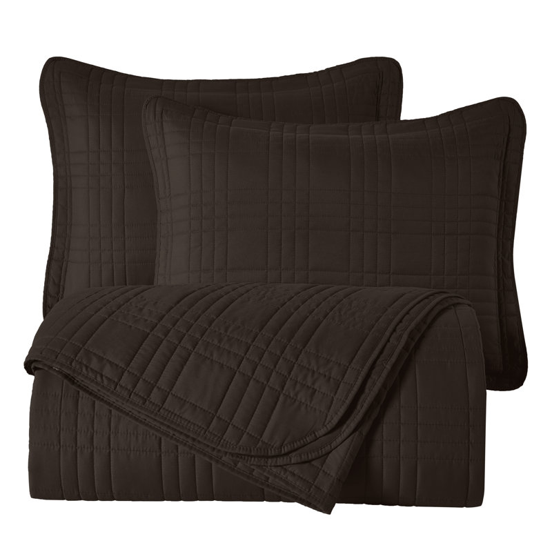 Lightweight Microfiber Reversible 3 Piece Coverlet / Bedspread Set, Queen Bedspread + 2 Standard Shams, Brown