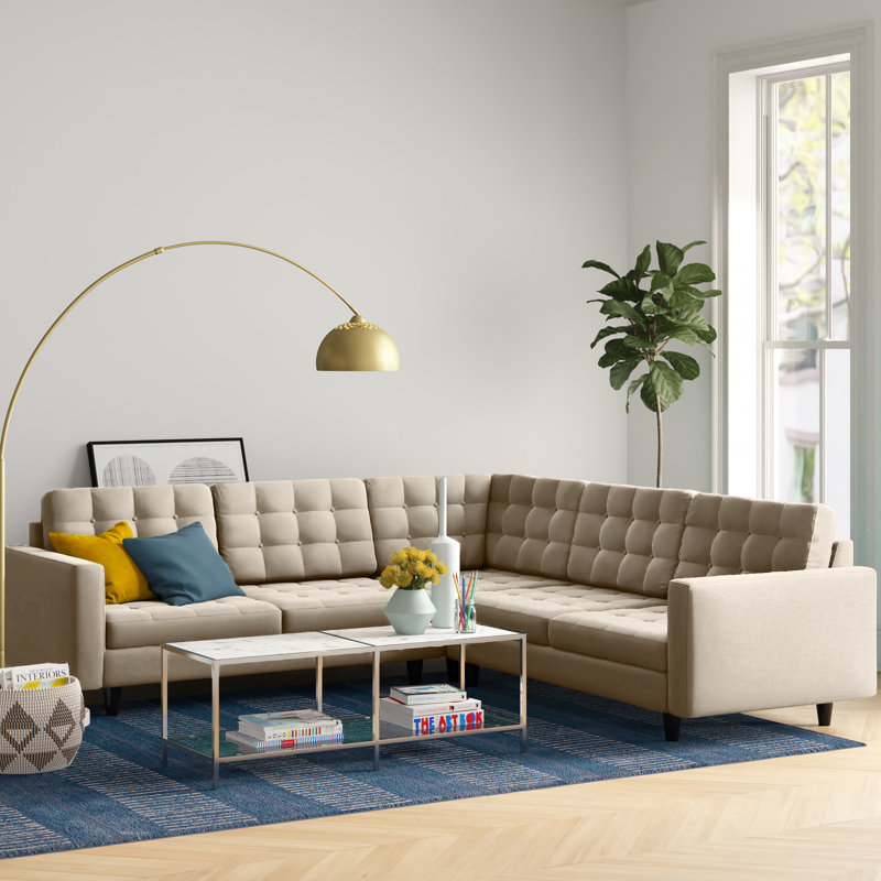 Empress 3 Piece Upholstered Fabric Sectional Sofa Set, Beige Polyester Blend