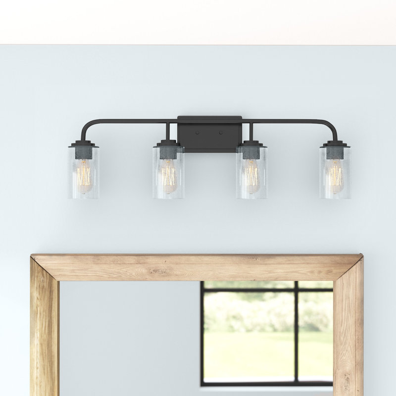 Cam Dimmable Vanity Light, Matte Black, 4 Lights, 32" Width