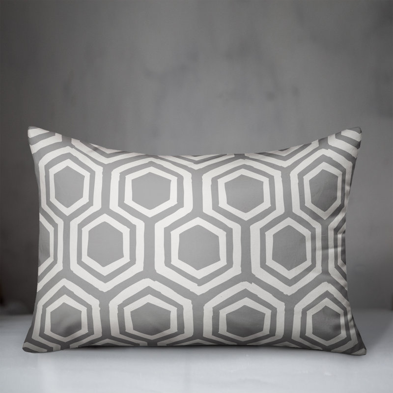 Honeycomb Geometric Throw Pillow, Gray/White