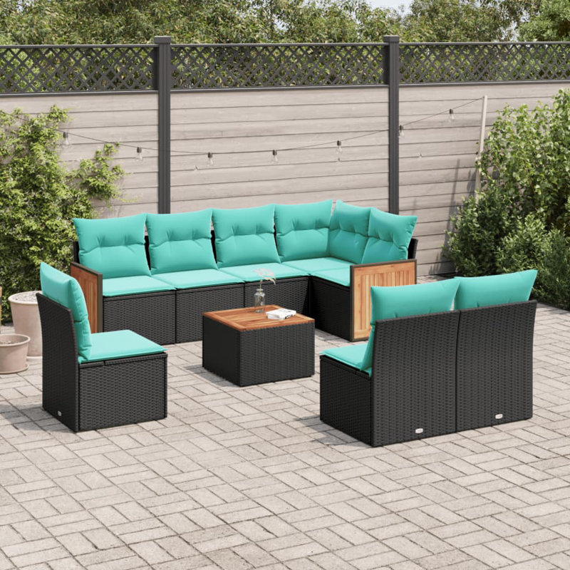  9 Piece Patio Sofa Set With Cushions Black Poly Rattan