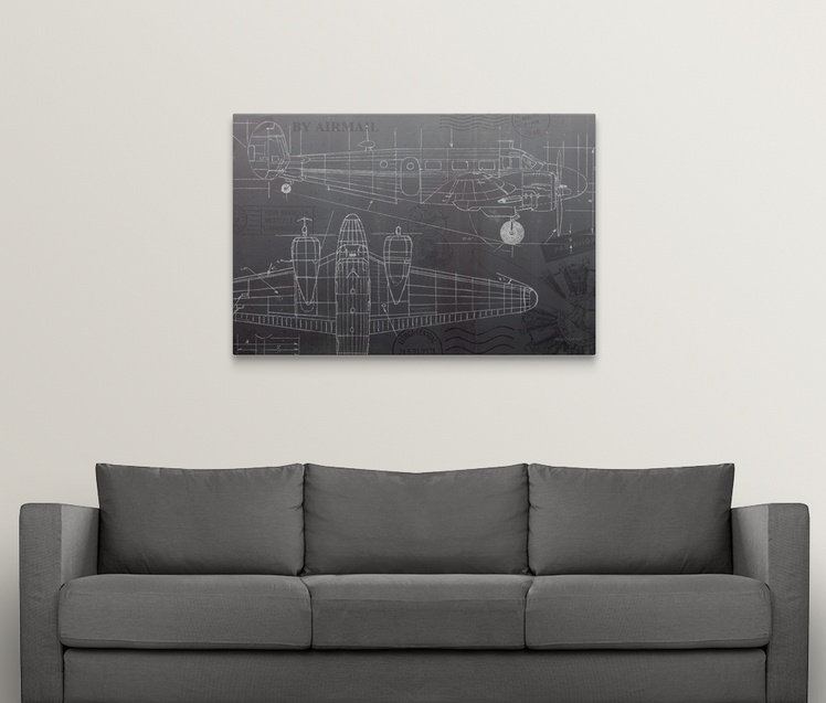 «Plane Blueprint I» par Marco Fabiano, impression, H 32 po x l 48 po x P 1,5 po, Toile