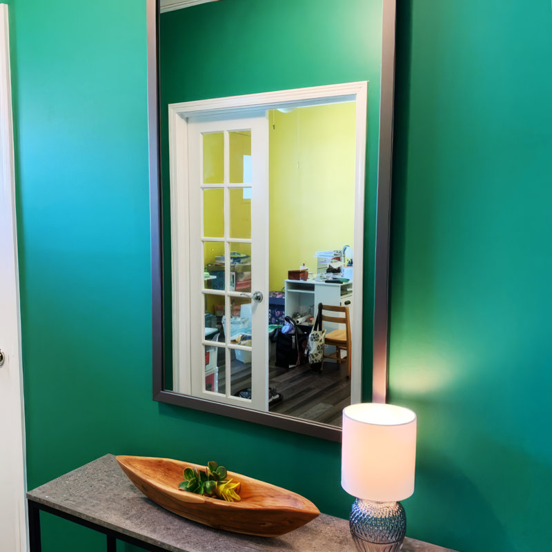 Wood Framed Mirror with Safety Backing Ideal for Bathroom / Vanity Mirror Ellis Collection, Stainless Steel, 26" x 32"