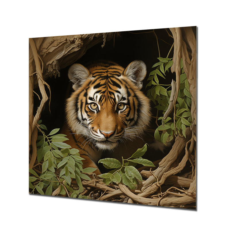 Jungle Tiger Portrait - Tiger Animal Metal Wall Art, 16" H x 16" W