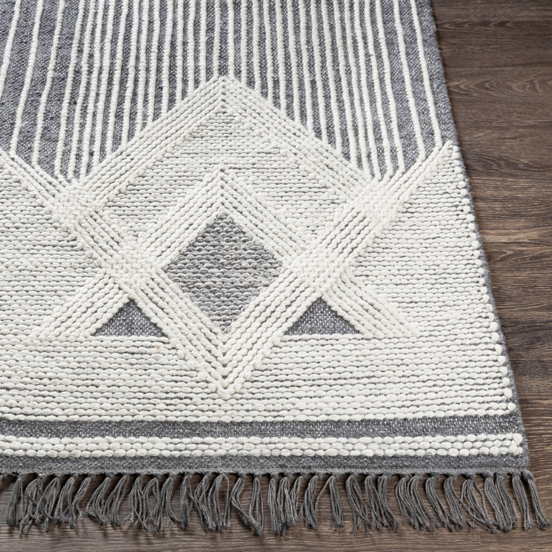 Tapis gris/ivoire sud-ouest fait main à tissage plat Janiya, Rectangle 2 pi x 3 pi