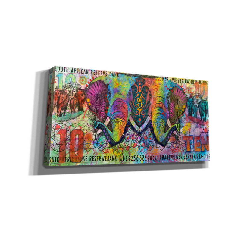 «Elephants» par Dean Russo - reproduction d'art sur toile tendue, H 12 po x l 24 po x P 0,75 po