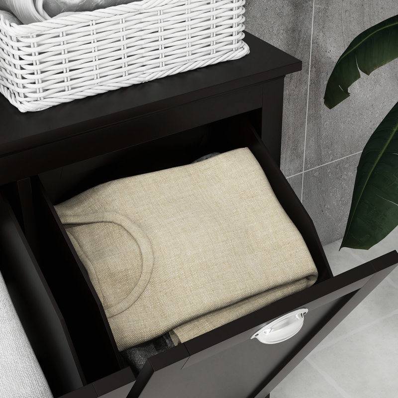 Dual Tilt Out Laundry Hamper Cabinet, Bathroom Storage. 2 For Washroom, Black. Modern Floor Cabinet With Generous Towel Storage Facility. Separate & Dark Items. Made, Water-. Toppling. Wall Mountable