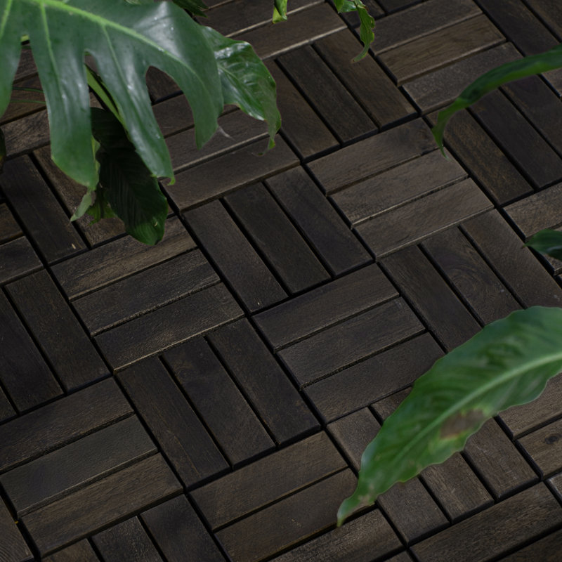Acacia Wood Interlocking Deck Tiles 12"x12" Dark BrownSquare(30pcs)-Checker Pattern