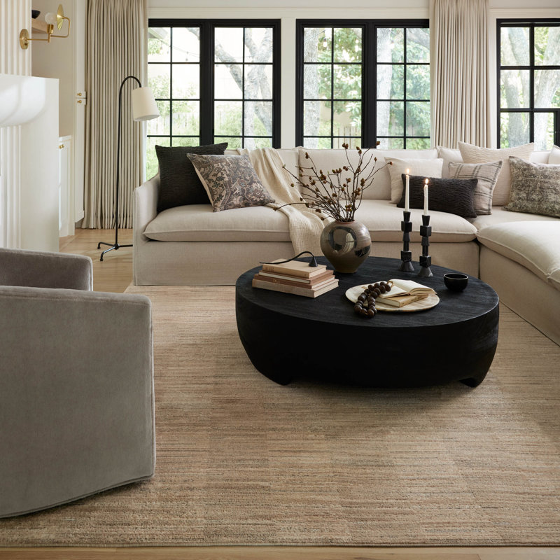 Shaunda Striped Machine Woven Polypropylene/Polyester Area Rug in Beige, Square 1'6"