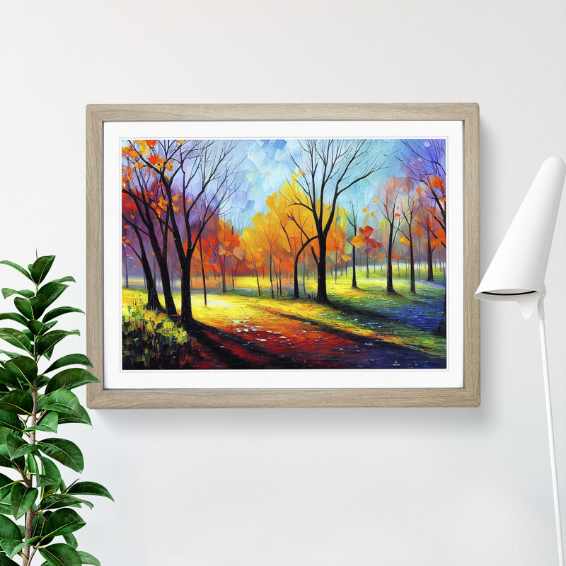 Colourful Spring Forest - Single Picture Frame Print, 34cm H x 46cm W x 2cm D, Oak Framed