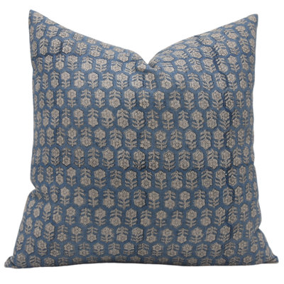 Fabdivine Hand Block Printed Floral Pillow Cover Rustic Linen Decorative Cushion- Tulsi Buti