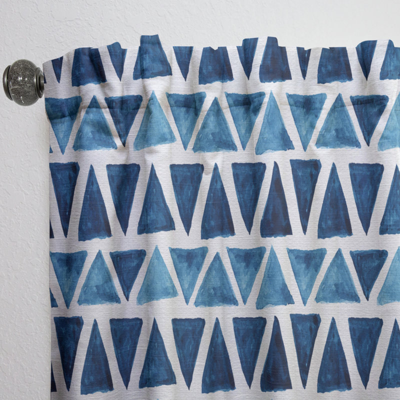 Watercolor Modern Pattern with Blue Triangles - Geometric Modern Blackout Curtain Single Panel, 52" W x 95" L