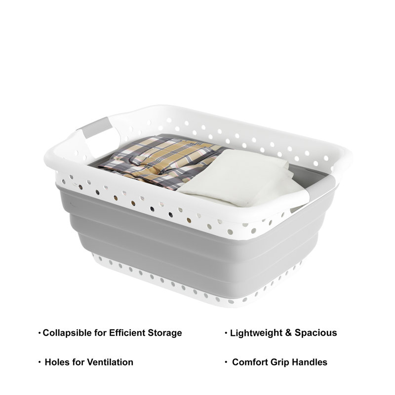 Panier à linge pliable en plastique Lavish Home - Contenant peu encombrant avec poignées à prise confortable pour l'organisation et le rangement de la salle de lavage