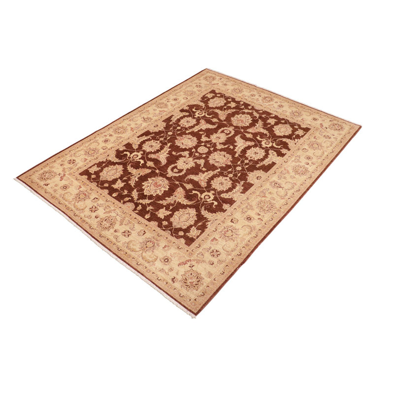 Tapis brun / beige en laine noué à la main de style oriental rectangulaire 8 pi 2 po x 9 pi 8 po Baccio