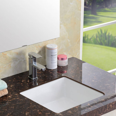 Lavabo de salle de bain encastré en porcelaine blanche carrée avec trop-plein 14 po x 14 po Ruvati