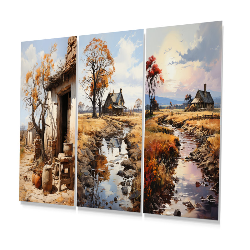 Farmhouse Rustic Retreat - Ensemble de 3 impressions sur campagne, H 28 po x l 36 po