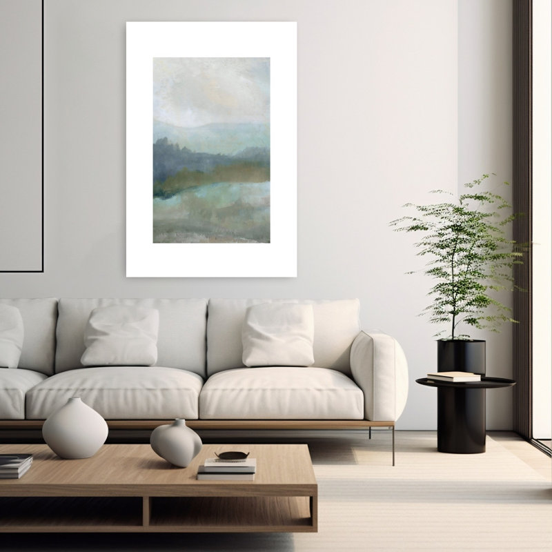 «Azure Valley I Abstract Contemporary Peaceful Landscape Nature», art mural, H 60 po x l 40 po