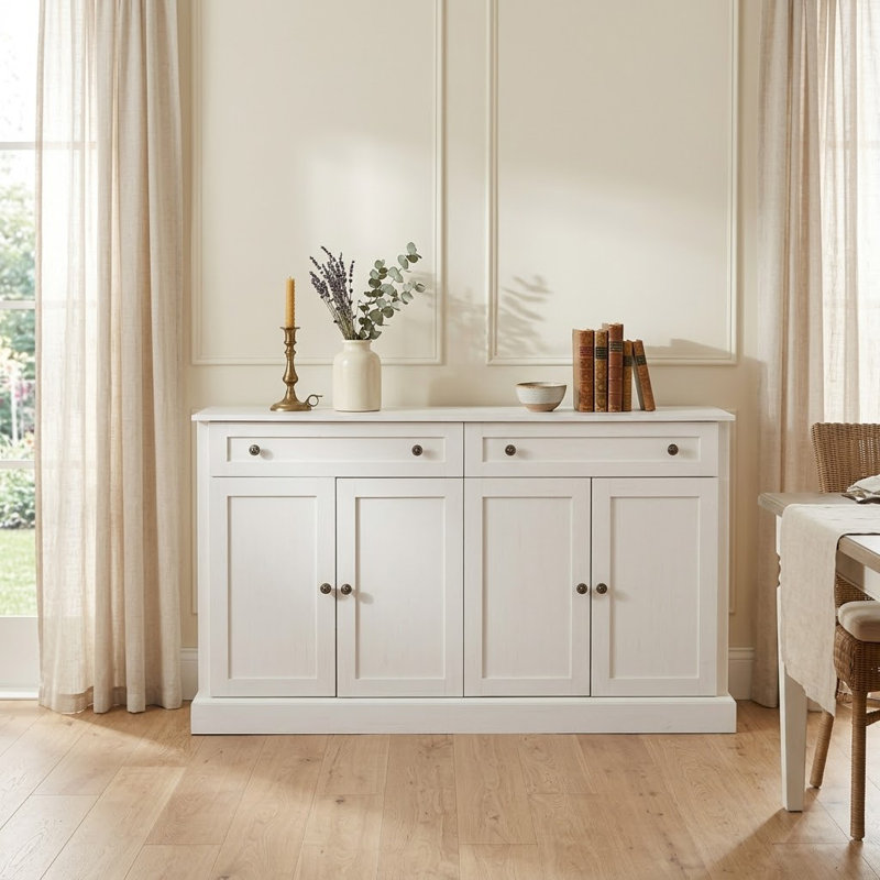 60.01" Wide Wood Sideboard with 2 Drawer and 2 Cabinets, Antique White