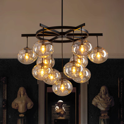 Lustre Adelene 35,4 po à 11 lumières ajustables Sputnik en verre bullé cognac
