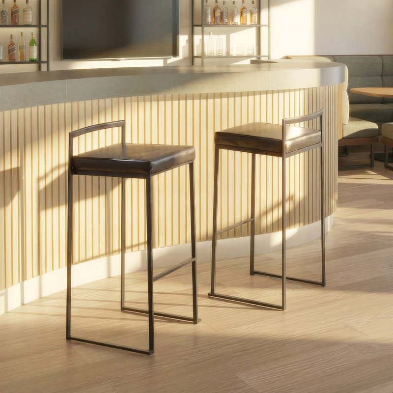 Tabouret de bar et de comptoir Ernestine, Similicuir noir, Noir, Tabouret de comptoir (siège d'une hauteur de 27 p